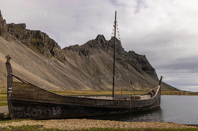 Viking village at Vestrahorn, Stokksnes, south coast, Iceland, Europe