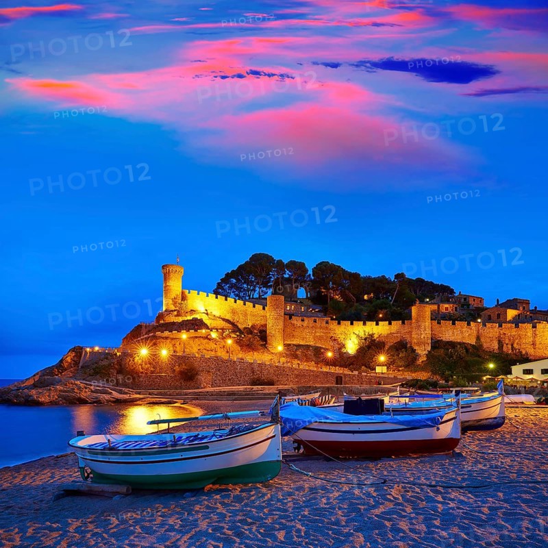 Tossa de Mar sunset in Costa Brava of Catalonia spain Castle and beach