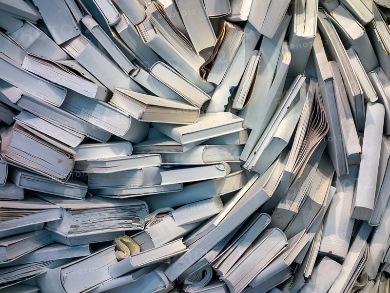 Many books are completely jumbled up in a pile in Austria