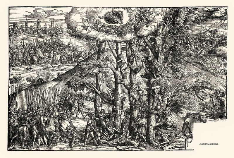 Lucantonio degli Uberti, The Martyrdom of the Ten Thousand Christians on Mount Ararat, c.1515-20, after Michelangelo, digitally edited