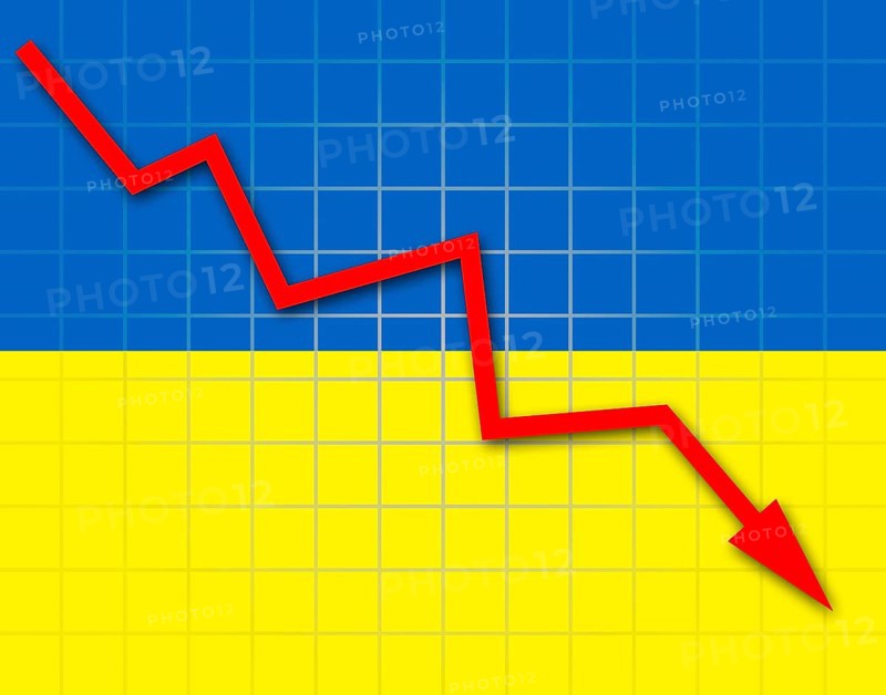 The Ukrainian flag and arrow graph going down
