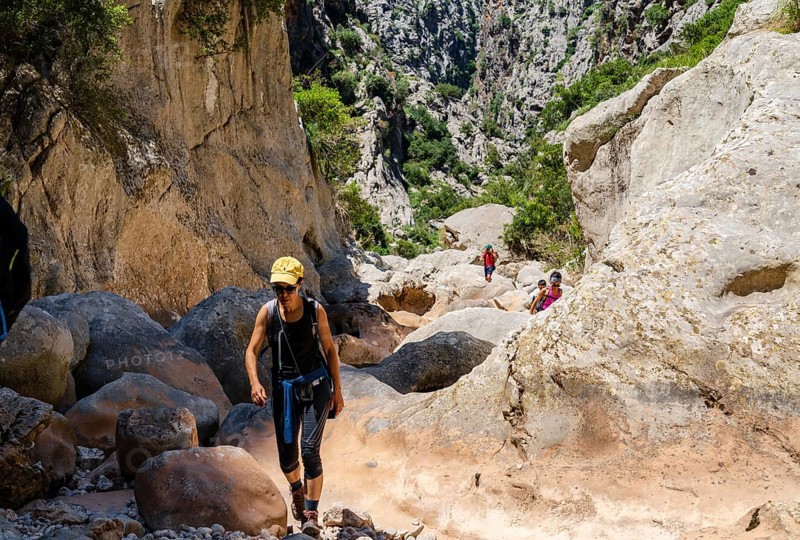 Hikers group, Torrent de Pareis, Sa Calobra, Majorca, Balearic Islands, Spain, Europe