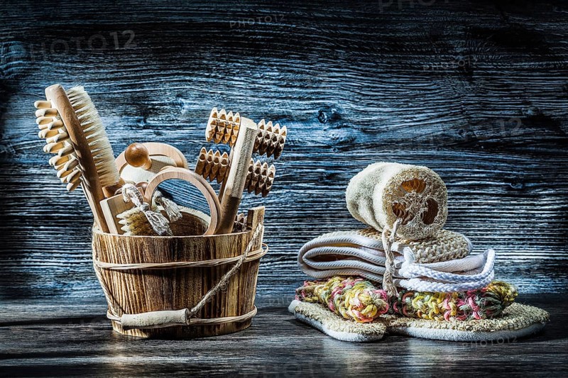 Vintage bucket with sauna accessories