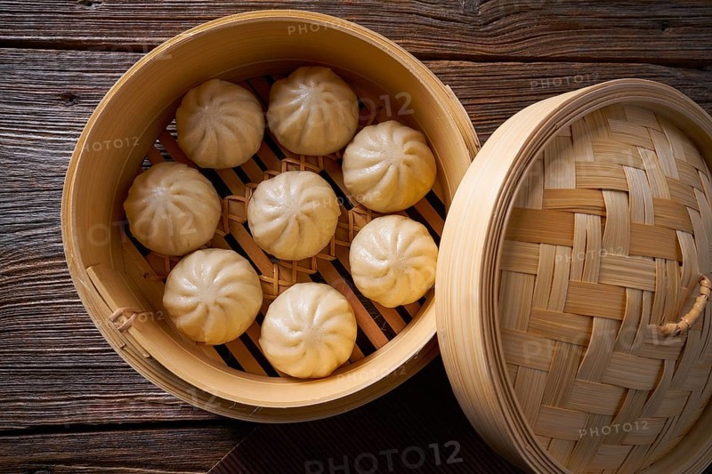Steamed pork buns recipe in bamboo steamer asian food