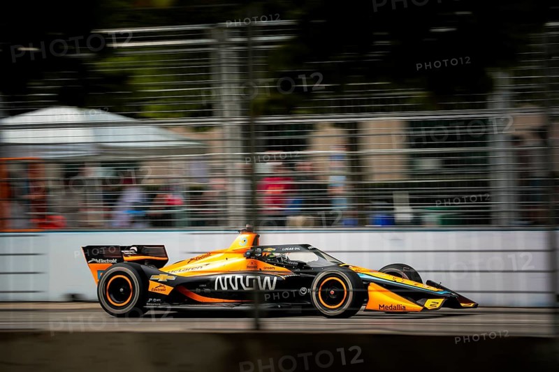 PATO OWARD (5) of Monterey, Mexico runs through the streets during the Honda Indy Toronto in Toronto, ON, CAN