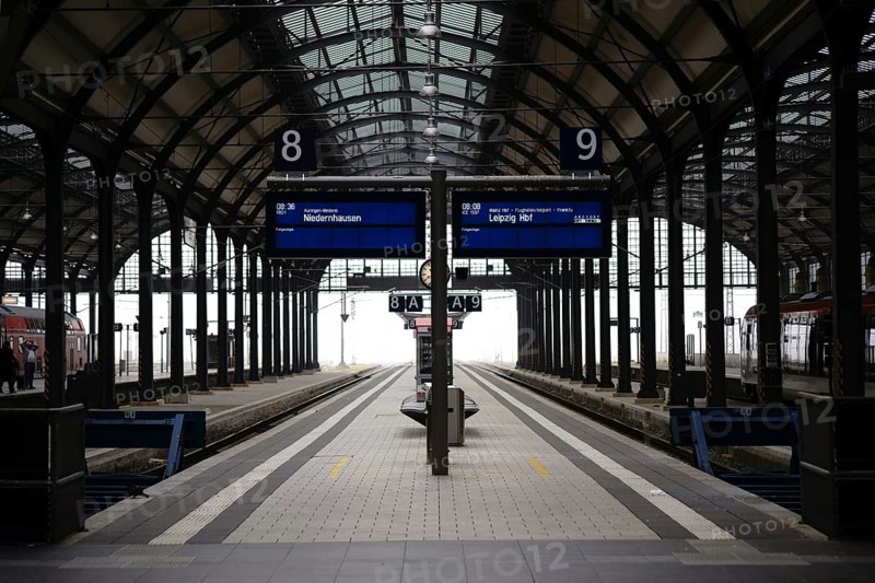 Wiesbaden, Germany - October 15, 2017: The interior of Wiesbaden Central Station with platforms and fog in the background on 15 October 2017 in Frankfurt