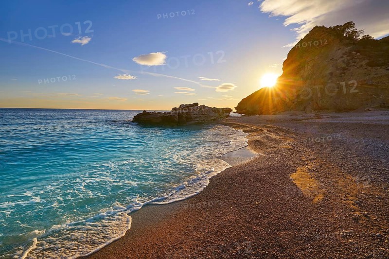 La Caleta beach playa in Villajoyosa of Alicante in Spain also Vila Joiosa at Costa Blanca