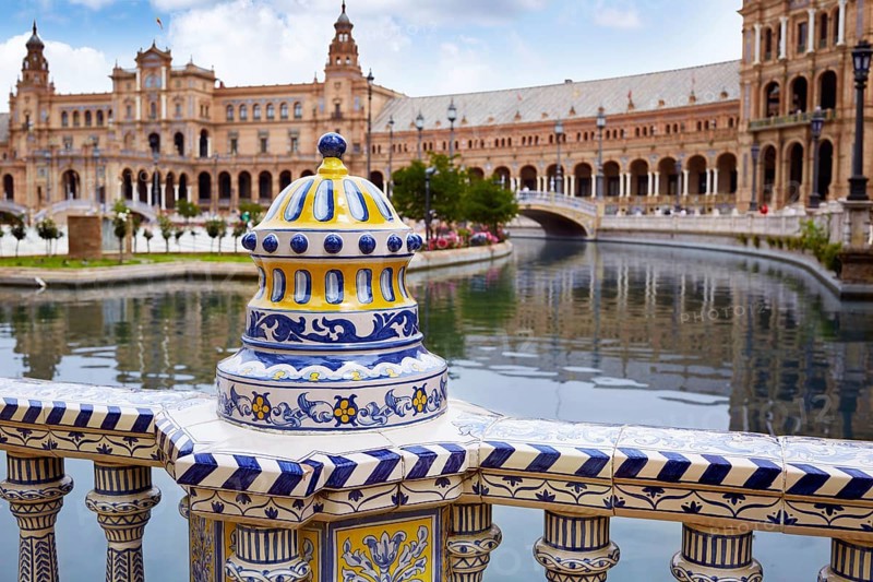 Seville Sevilla Plaza de Espana ceramic balustrade Andalusia Spain square