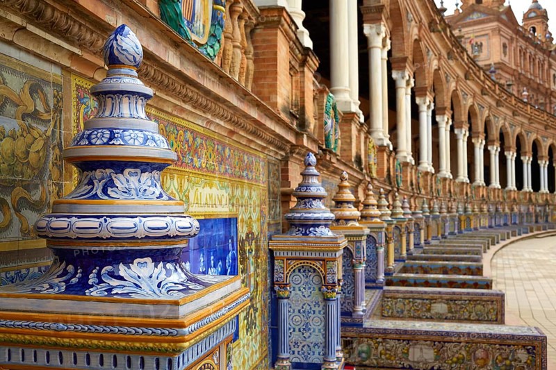 Seville Sevilla Plaza de Espana provincial bench Andalusia Spain square