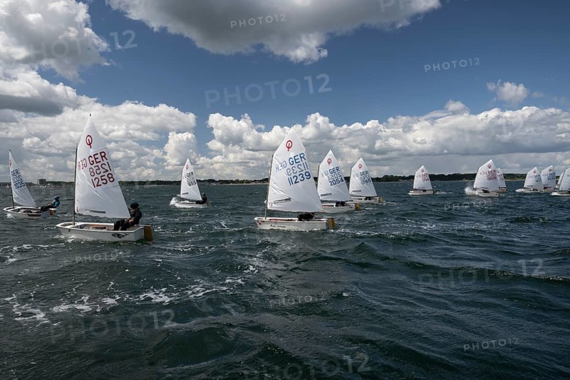 Andreas Dick, Olympic Centre - Schilksee, Kiel, Schleswig Holstein, Ole BAARS on Blauwal vom SVG #GER 1258, Mika IMIG on Mr. Dalamatin vom, Golden Opti 2025 on 23.05.2025 at the Olympic Centre, Schilksee in Kiel Germany