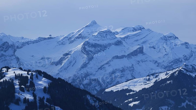 Travel destination and ski area in the Swiss Alps. Diablerets mountain range