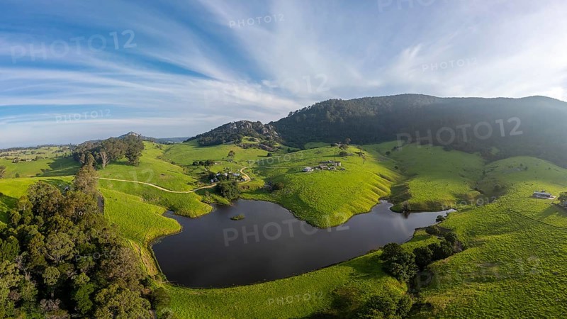 Aerial view at sunset over Mount Dromedary near Central Tilba in New South Wales, Australia, Oceania