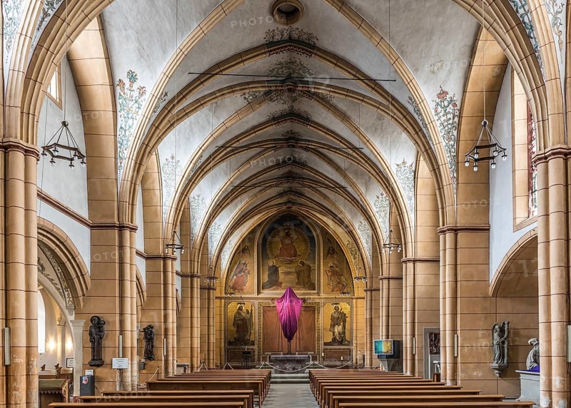 Trier, Rhineland-Palatinate, Germany, 04 15 2019, Interior design of the Saint Gangolf's Church, called Marktkirche, the second oldest Roman Catholic church in Trier, Europe