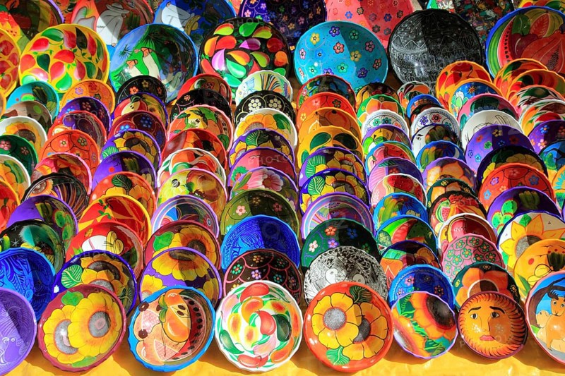 Clay ceramic plates from Mexico colorful traditional handcraft