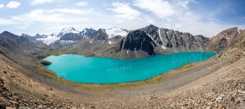 Panorama of Ala-Kul lake in Tien Shan mountains, Kyrgyzstan, Asia