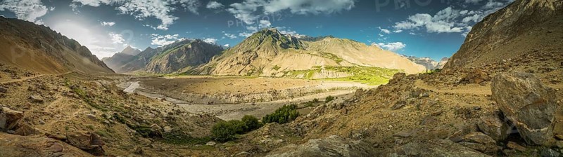 Scenic panorama of a valley in Karakoram Mountains in Pakistan