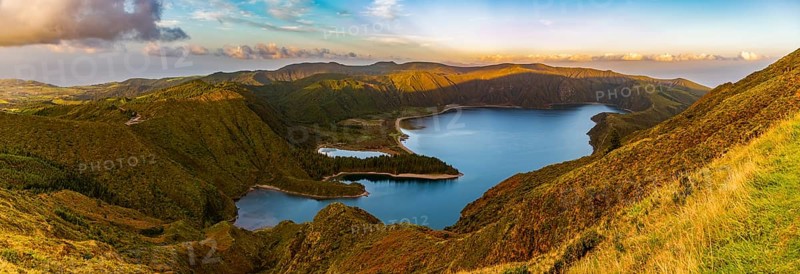 A panorama picture of the Fire Lake (Lagoa do Fogo)
