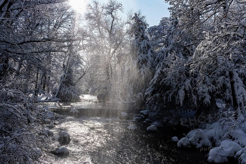 Waterfall at the Eisbach, winter with snow in the southern part of the English Garden, Munich, Bavaria, Germany, Europe