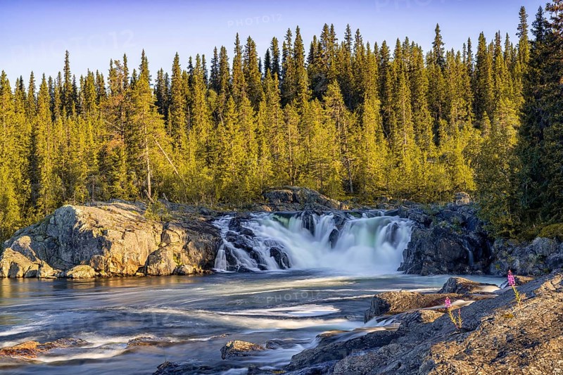 A view of the Litsjoforsen waterfall in northern Sweden
