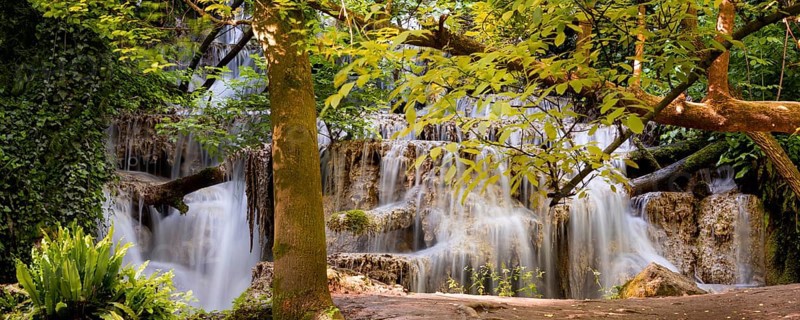 Krushuna waterfalls water terraces, the biggest travertine cascade in Bulgaria, banner