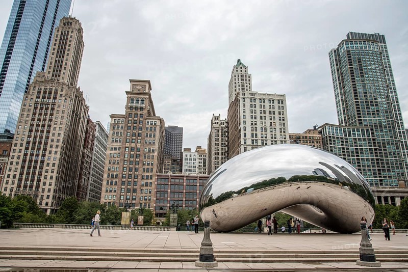 CHICAGO, USA, AUGUST 29, 2019: Iconic Millennium Egg and the Chicago skyline, USA, North America