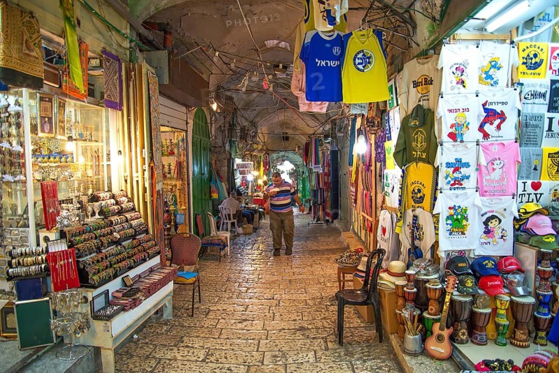 Covered souk market in jerusalem old town israel