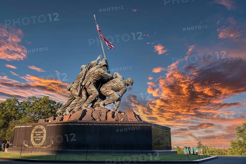 WASHINGTON, USA, AUGUST 20, 2019: Famous Iwo Jima memorial in Washington D.C., USA, North America