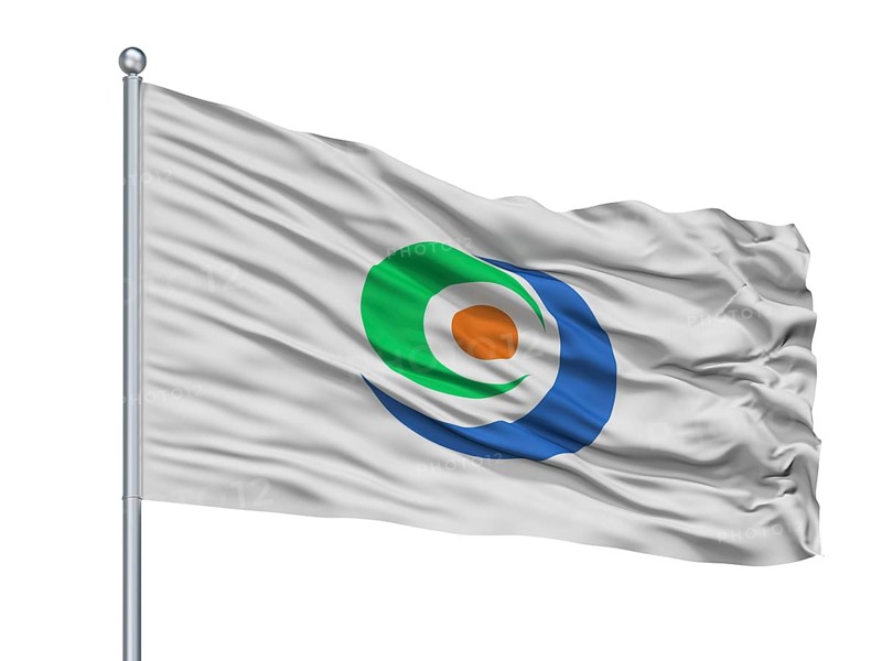 Tamana City Flag On Flagpole, Country Japan, Kumamoto Prefecture, Isolated On White Background