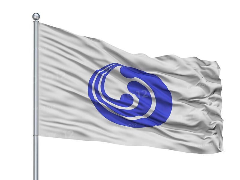 Mizunami City Flag On Flagpole, Country Japan, Gifu Prefecture, Isolated On White Background