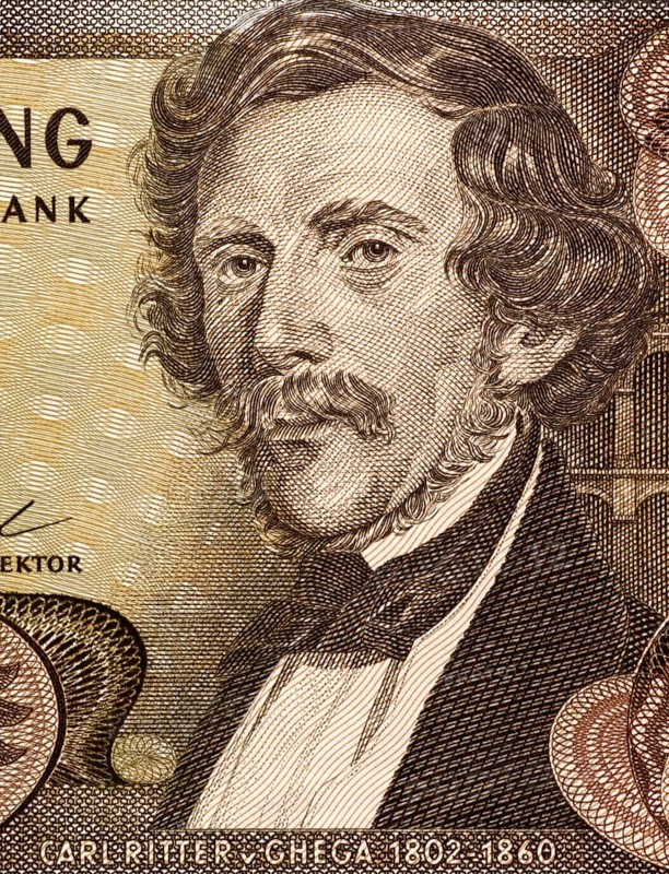 Carl Ritter von Ghega (1802-1860) on 20 schilling 1967 banknote from Austria. Designer of the Semmering Railway from Gloggnitz to Murzzuschlag