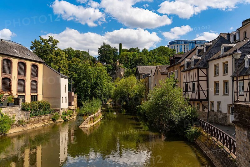 View of Grund district and Alzette river in Luxembourg City