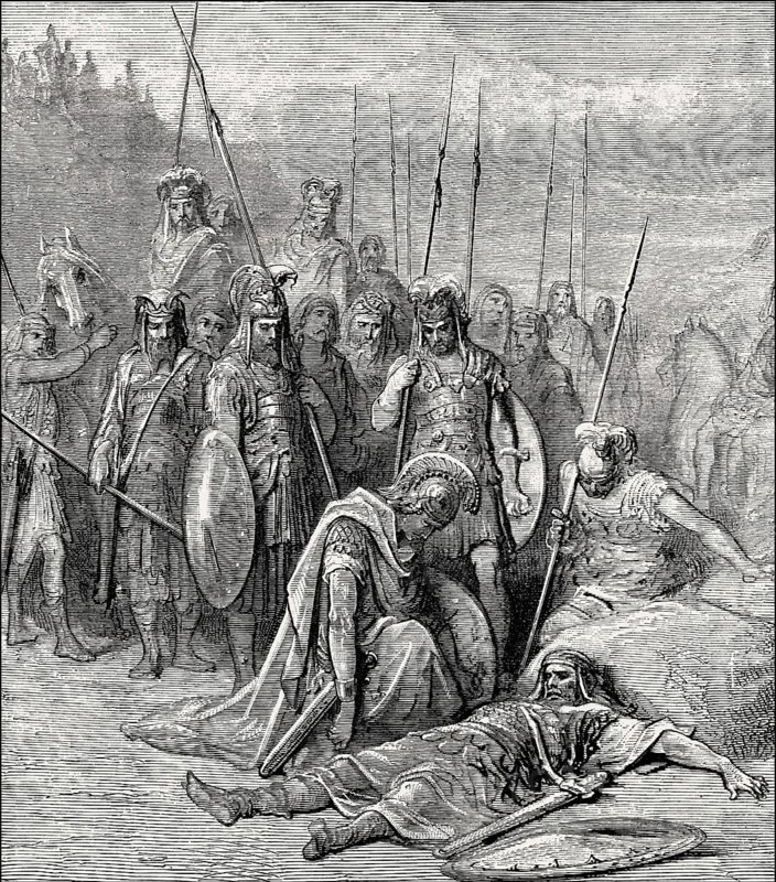 Alexander the Great before the dead Darius III, Battle of Gaugamela, 331 BC