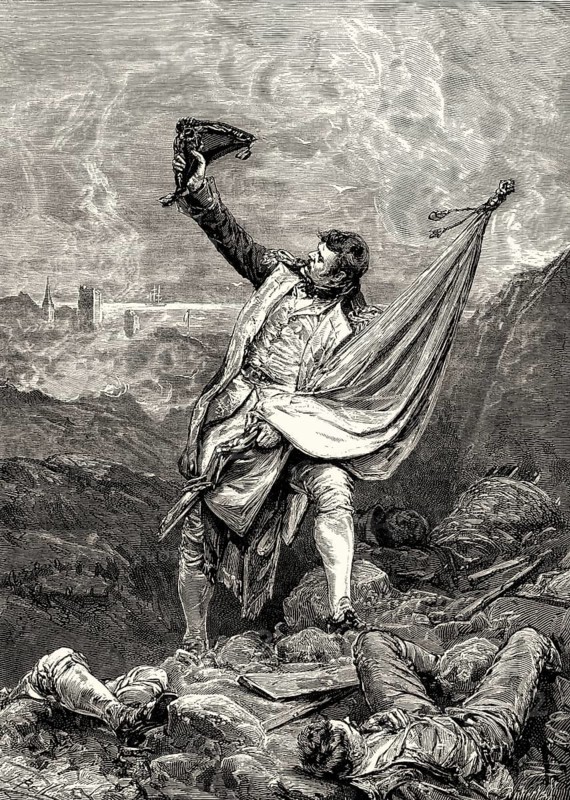 Lord Cochrane recovering the Spanish flag at the Siege of Roses, Catalonia, Spain, 1808, Europe