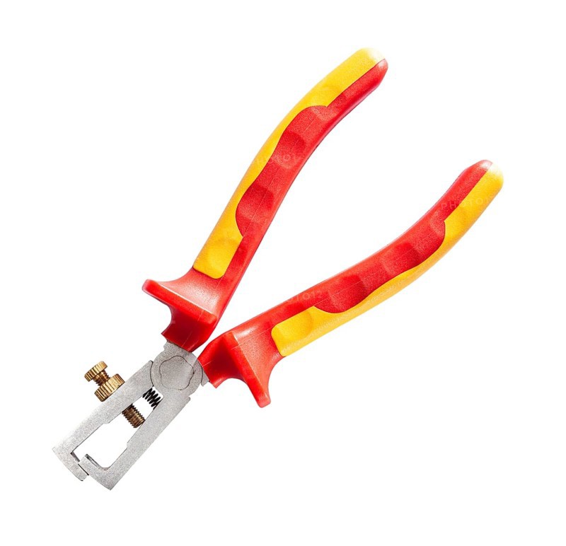 Construction Electric Tools Wire Strippers With Insulated Red Handles Insulated On White