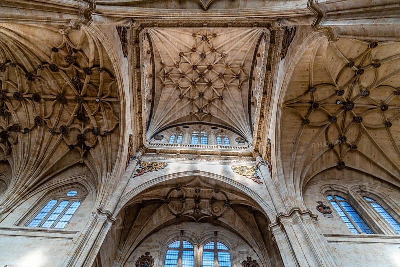 Salamanca, Spain, January 15, 2022: Interior view of the church of the Monastery of San Esteban. Ribbed vaults, Europe