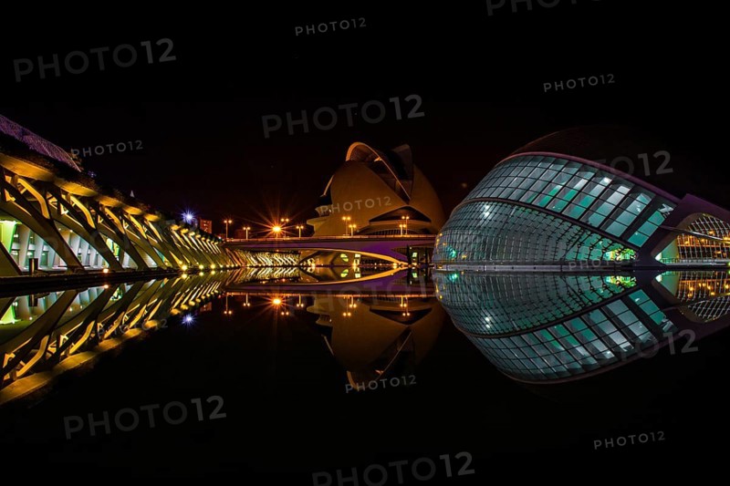 City of Arts and Sciences or Ciudad de las Artes y las Ciencias in Valencia at night