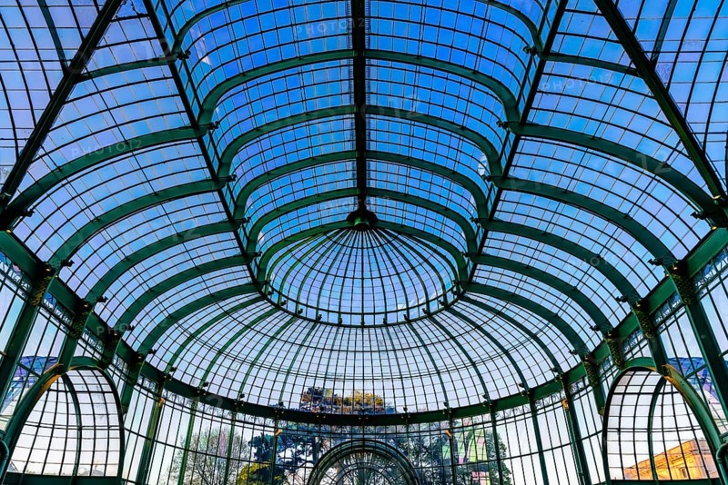 Belgium, 04 28 2018: Decorated Art Nouveau roof of the Royal Glasshouses, Europe