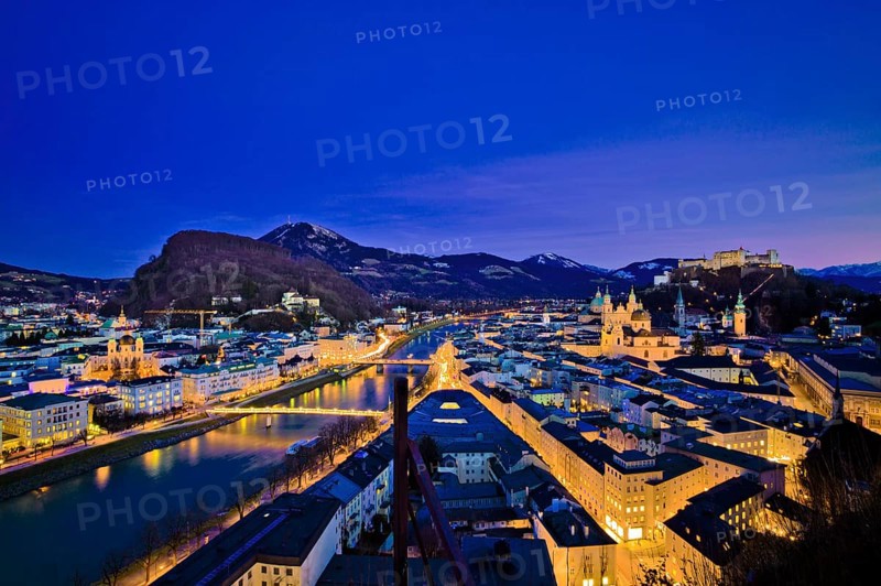 A city view of the city of Salzburg in Austria... Old Town and Fortress Hohensalzburg Austria