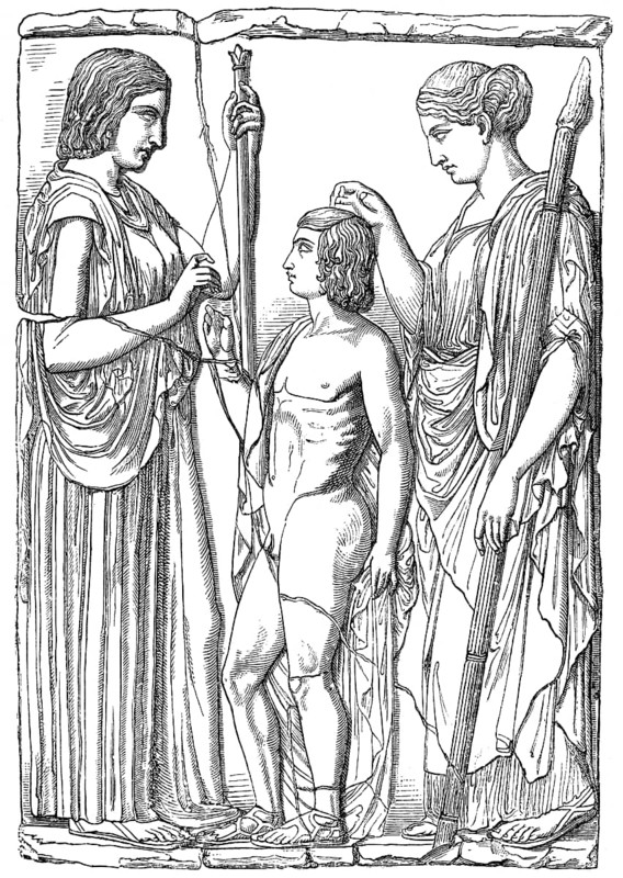 Demeter, Persephone and Triptolemos, a marble bas-relief from Eleusis, Greek mythology