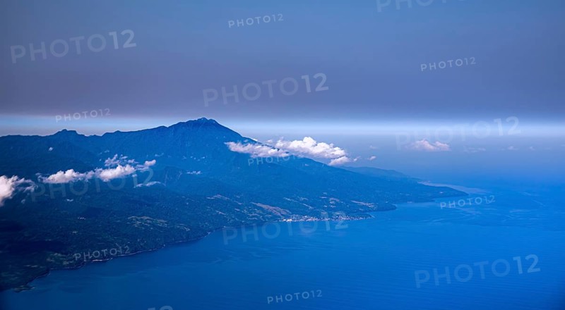 Aerial view, São Tomé and Príncipe, an African island state in the Gulf of Guinea near the equator, part of a volcanic chain with remarkable rock and coral formations