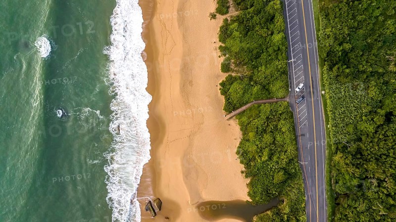 Balneario Camboriu in Santa Catarina. Taquaras Beach and Laranjeiras Beach in Balneario Camboriu. Aerial view in landscape. Brazil