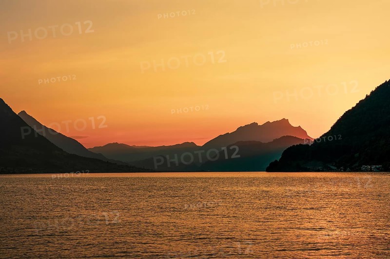 Sunset at Lake Lucerne in Switzerland