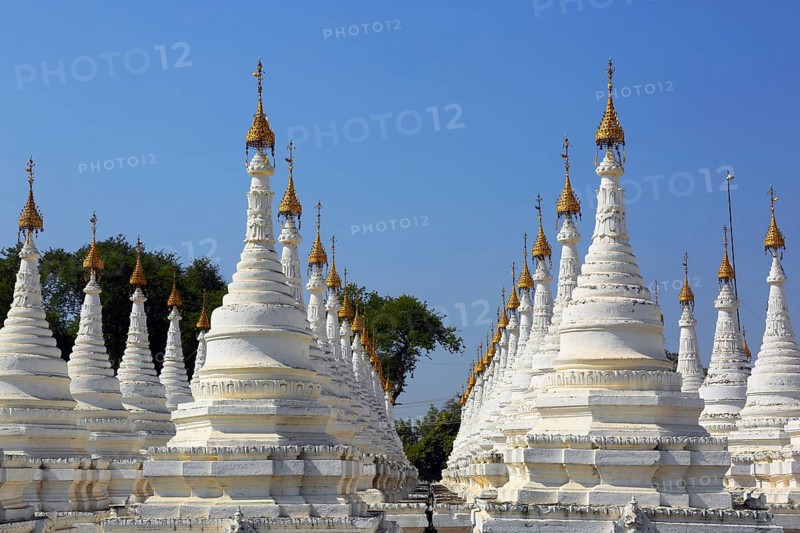 Large stupa forest of the Sandamuni Paya pagoda in Mandalay, Myanmar (Burma)