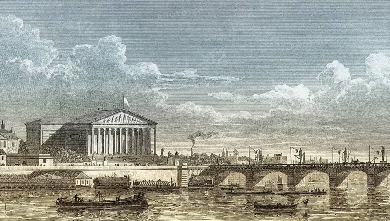 Chamber of Deputies, Paris, antique steel engraved print, 1831