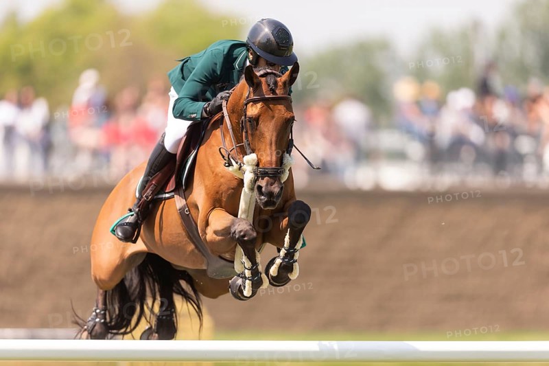 Abdulrahman Alrajhi from Saudi Arabia and riding Heartbeat W, compete in the 1.60m Grand Prix during The Continental international competition at Spruce Meadows, in Calgary, Canada, North America