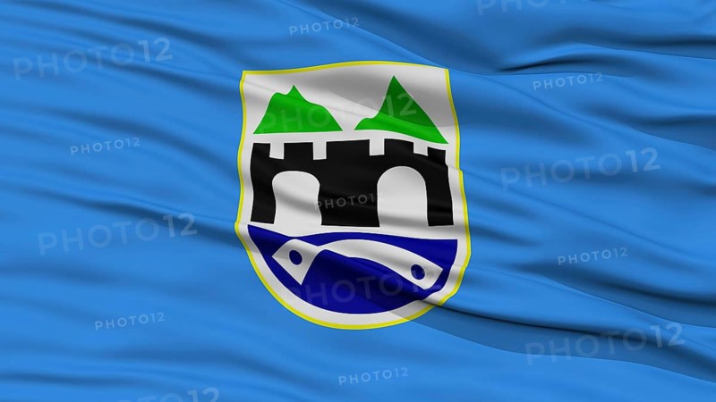Closeup Sarajevo City Flag, Capital City of Bosnia, Waving in the Wind