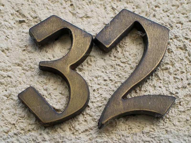 House number plate, number 32, digit, anniversary, birthday, North Rhine-Westphalia, Germany, Europe
