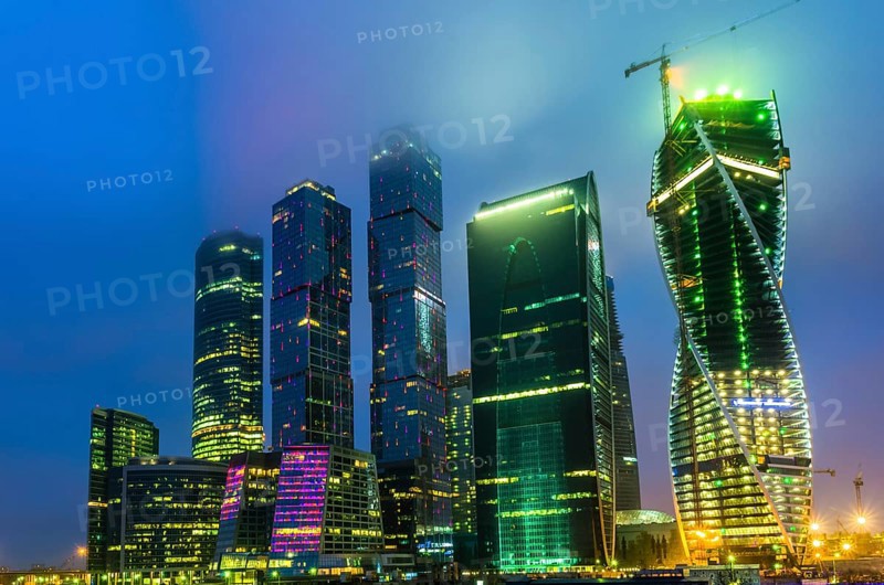 MOSCOW, RUSSIA, JANUARY 07: Night view on office buildings in Moscow City downtown on January 07, 2014 in Moscow, Russia, Europe