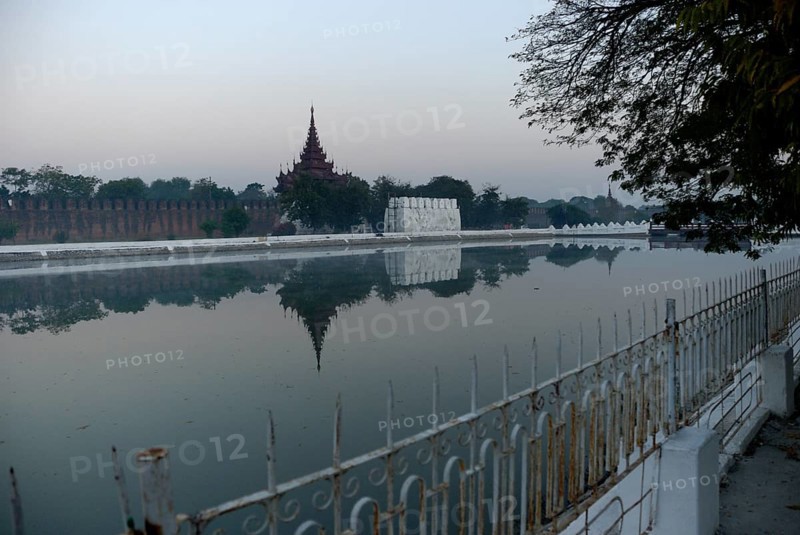 Dawn at the moat in Mandalay, Myanmar, Asia