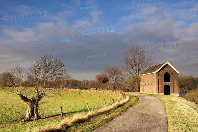 Dyke warehouse along the river Maas near the Dutch village Appeltern. These warehouses were used in the nineteenth century to store shovels, sandbags, buckets and wheelbarrows